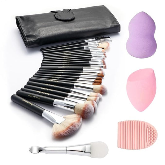 28PCS Makeup Brushes Set, Quality Make Up Brushes,Professional Makeup Brushes Set, Beginner Starter Set,Soft Bristles,Lots of Brushes with Blenders Masks Spatula,Travel-Friendly Case, Women Gift,Black