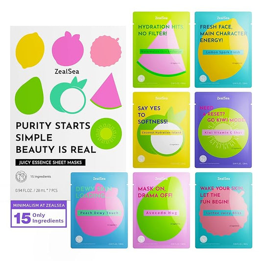 ZealSea Clean Beauty Face Masks Skincare, Minimalism 15 Ingredients Sheet Mask, Dopamine Color Design Facial Mask, Sleepover & Slumber Spa Party Supplies, Women Teen Girl Gifts Trendy Stuff, 7 Pack