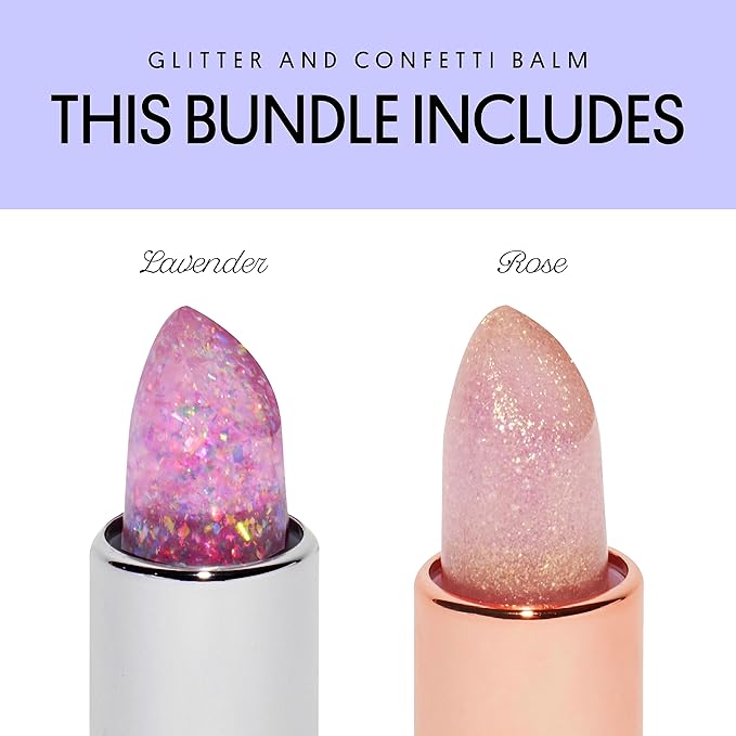 Winky Lux Lavender Glitter Confetti Balm & Rosé Glimmer Balm Duo – Nourishing pH Lip Balms with Color Changing Pink Tint, Hydrating Formula Softens Lips