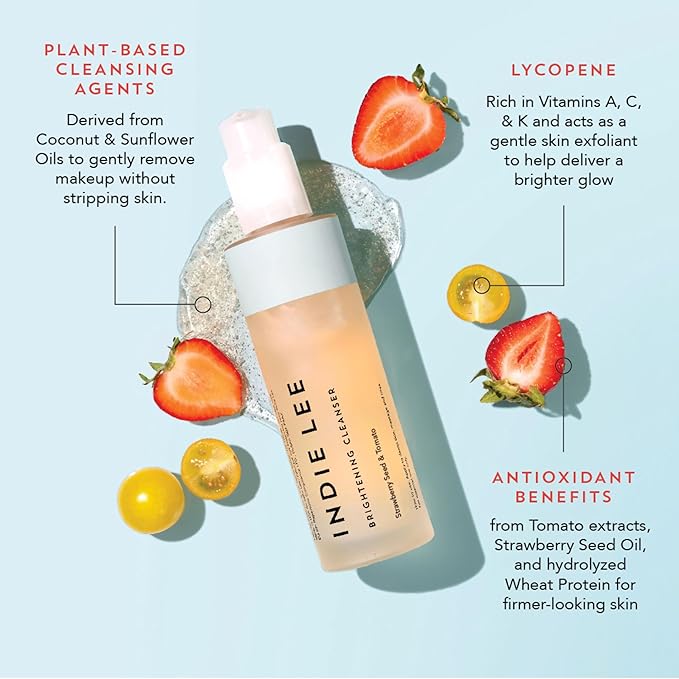 Indie Lee Brightening Facial Cleanser - Travel Size Daily Hydrating Cleanser, Makeup Remover & Exfoliating Face Mask to Brighten, Firm & Protect Dry Skin - Clean, Gentle Face Wash - TSA Approved Travel Skincare (1oz)