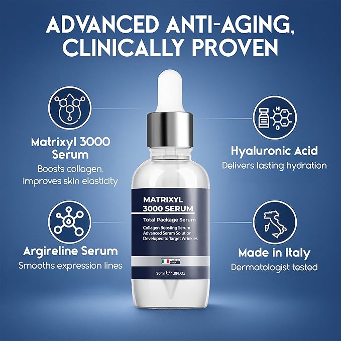 Matrixyl 3000 Total Package Serum with Hyaluronic Acid, Argireline Serum for Anti-Wrinkle, Collagen Boosting, Anti-Aging & face hydrating, Deep Wrinkle Repair & Firming for Fine - 30ml