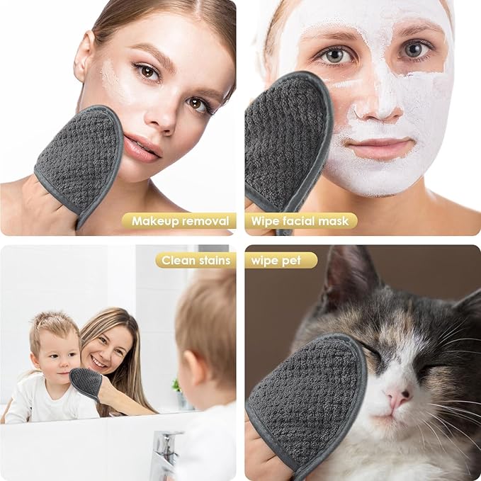 SINLAND Reusable Makeup Remover Pads For Face,Eye,Lips Microfiber Gentle Facial Cleansing Cloths for All Skin Types Friendly for Makeup Remover With Laundry Bag 5.1inchx3.93inch Gray Pack of 12