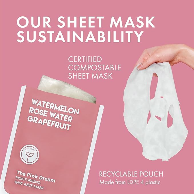 ESW Beauty The Pink Dream - Moisturizing Raw Juice Face Mask - Hydrating with Watermelon, Rose Water & Grapefruit for Dry, Sensitive Skin - Vitamins C & E for Radiance