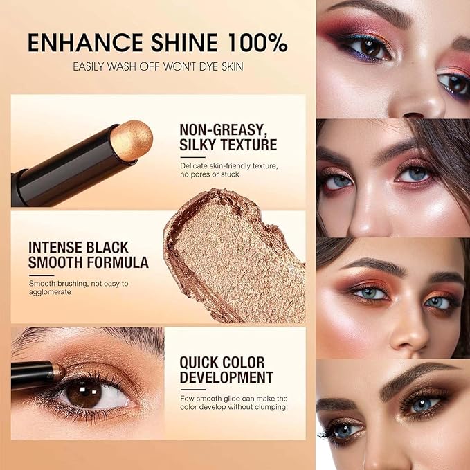 Silver Gray Grey Cream Eyeshadow Stick, Glitter Smooth Shimmer Eyeshadow Pencil Makeup, Hypoallergenic Waterproof Long Lasting Multi-Dimension Eye Shadow Highlighter Stick (14#)