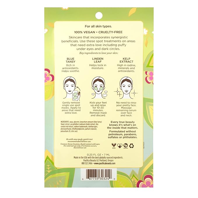 Pacifica Undereye Spot Serum Mask – Leave Pretty Anti-Puff Eye Patches with Vitamin C & Kelp, Hydrating Under-Eye Masks for Dark Circles & Puffiness (2 Pack), Vegan
