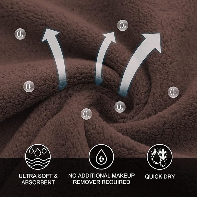 MOONQUEEN Microfiber Facial Cloths Fast Drying Washcloth 12 Pack - Premium Soft Makeup Remover Cloths - Wood Brown