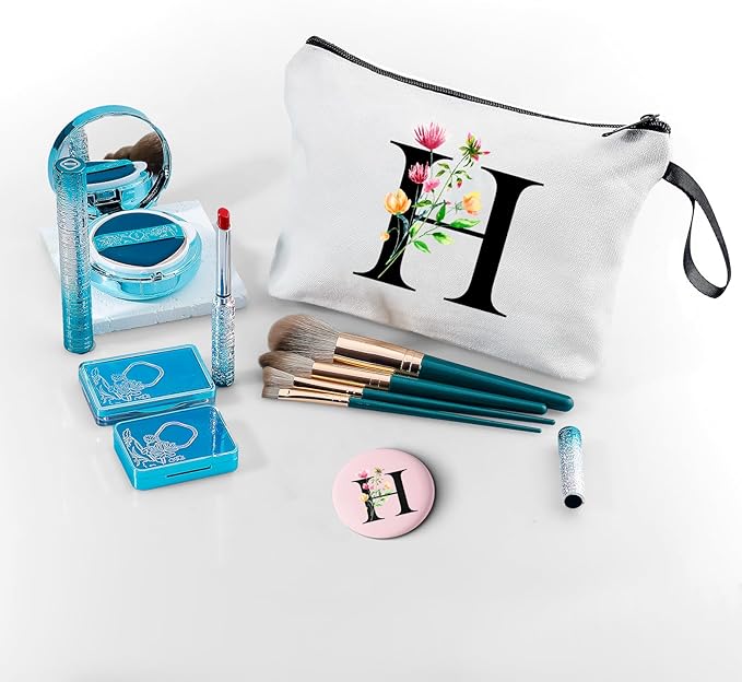 SEAMOON Bride to be Birthday Womens Unique Initial Monogram Gifts for Women Mom Personalized Travel Makeup Cosmetic Bag with Mirror Valentines Mothers Day Christmas Graduation H