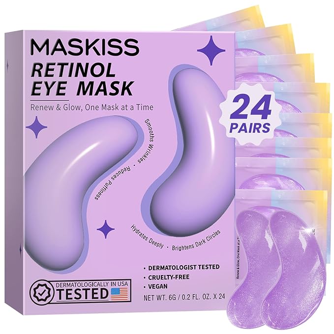 Retinol Under Eye Patches (24 Pairs), Purple Eye Masks for Dark Circles, Puffy Eyes & Wrinkles, Firming Collagen Eye Patches, Vegan Cruelty-Free Skincare Gifts for Her
