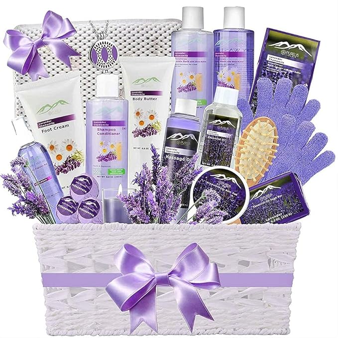 Premium Bath & Body Gift Basket. Ultimate Large Spa Basket! #1 Spa Gift Baskets for Women. Pampering Home Spa Kit - Natural Organic & Infused with Essential Oils! (Extra Large Lavender Bath Gift)