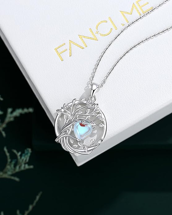 FANCIME Tree of life Birthstone necklace Sterling Silver Pendant Birthstone Necklace Gemstone Anniversary Birthday Jewelry Christmas Gifts for Mom Her Wife