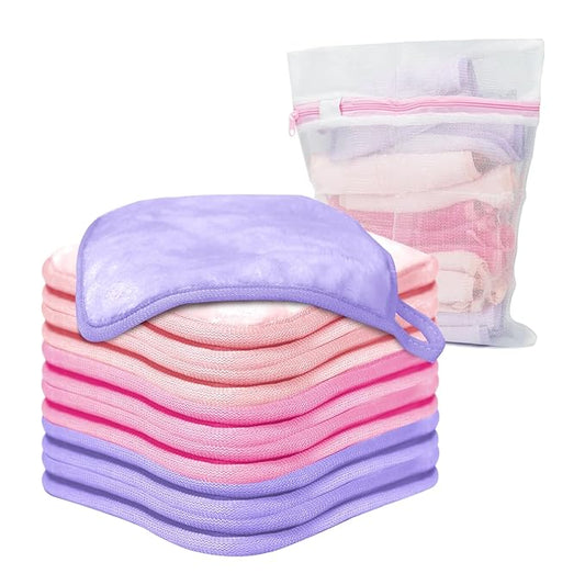 Makeup Remover Cloth 12 Packs Set, 6.5" x 6.5" Reusable Makeup Remover Towels, Makeup Washcloths for Face, Soft & Washable Coral Fleece Microfiber Towel for Face, Eye, Lips