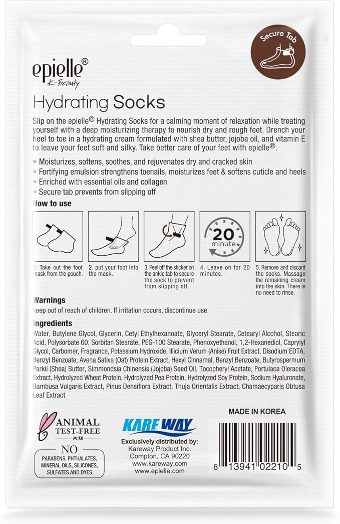 Epielle Hydrating Hand & Foot Masks 12 Pairs, Deep Moisturizing Socks & Gloves, Soften Dry Hands & Cracked Heels with Shea Butter & Jojoba Oil, Korean Skin Care, Foot Spa, Self Care Gifts for Women