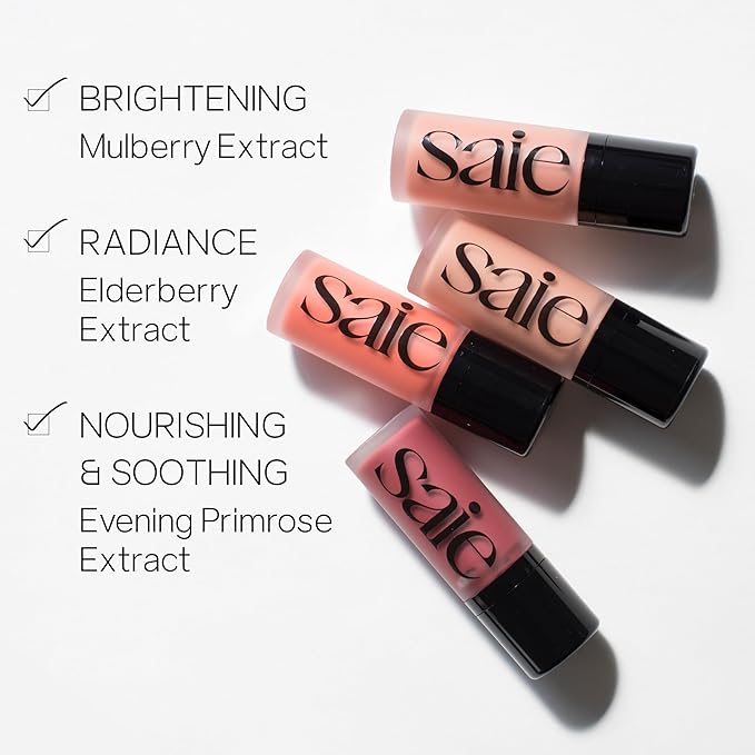 Saie Dew Liquid Blush for Cheeks - Hydrating Cream Blush Stick with a Blendable + Buildable Formula - Skincare Infused Dewy Cheek Tint for a Natural Flush - Glowy Makeup Essential - Cutie (.40 oz)