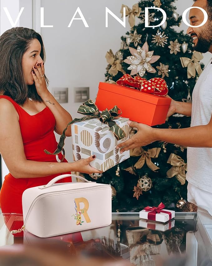 Vlando Personalized Birthday Gift,Initial Makeup Organinzer,Graduation Gifts for Her Sister Birthday Gift Ideas,Monogrammed Cosmetic Travel Bag(Letter R)