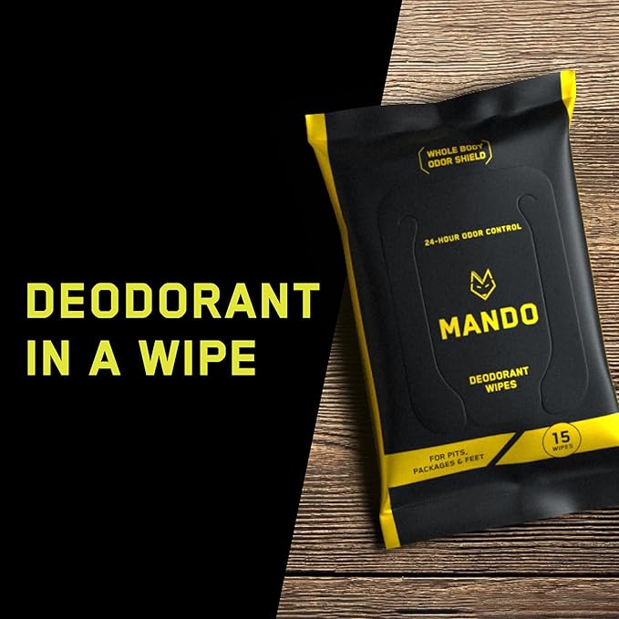 Mando Deodorant Wipes - 24 Hour Odor Control - Aluminum Free, Baking Soda Free, Skin Safe (15 Count (Pack of 3)