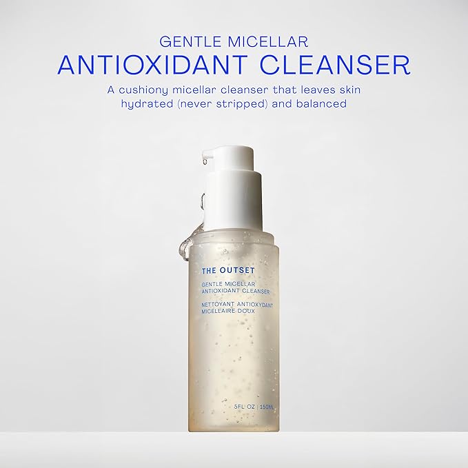The Outset Gentle Micellar Antioxidant Cleanser - Gel Face Wash + Makeup Remover - Hydrating and Brightening - Fragrance Free for Sensitive Skin - Clean, Vegan, Gluten Free, All Skin Types - 5 fl oz