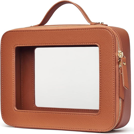 Popvibe Clear Makeup Bag Travel Cosmetic Case Transparent Toiletry Bag with Zipper, Portable Make Up Organizer Traveling Compact Car Bag for Essentials