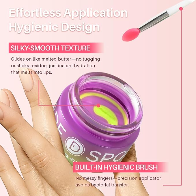 Dual-Color Sleeping Lip Mask Grape Jelly: Nourish, Hydrate & Repair for Dry Cracked Lips, VITIS VINIFERA (GRAPE) SEED OIL Treatment, Softer, Nourish and Eejuvenates Lips Overnight - 0.42 Fl Oz