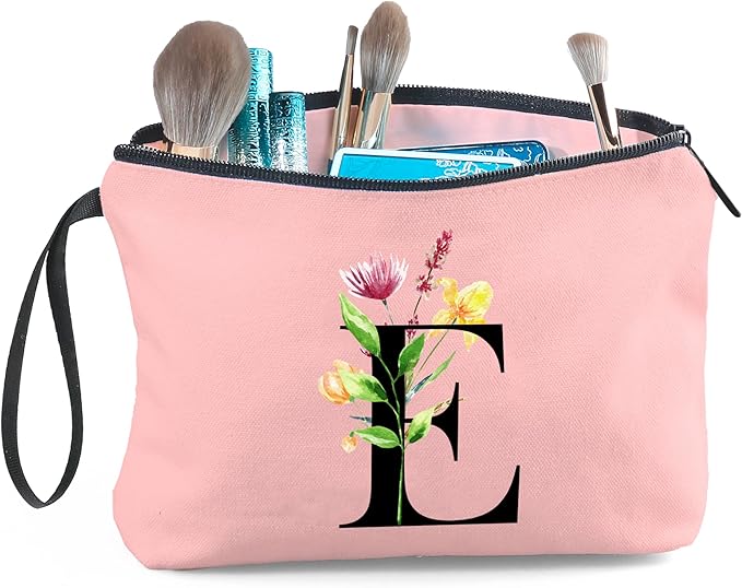 Women Birthday Unique Bride to be Bridal Shower Initial Gifts for Mom Sister Friend Her Teacher Aunt Makeup Cosmetic Bag with Mirror Mothers Day Christmas Graduation E
