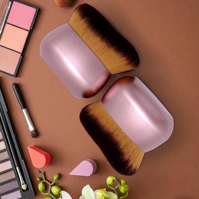 Extra Large Body Makeup Brush For Self Tanner, Leg Makeup &Bronzer Blend,75 mm Wide-headed Kabuki Brush Provides More Even &Pretty Application, Oval Face&Back Makeup Brush, Wet&Dry Use- Pink Rose Gold