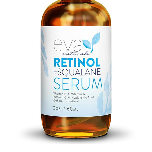 Eva Naturals Retinol + Squalane Serum – Anti Aging Face Serum for Wrinkles, Collagen Boost, Eye & Night Use – Retinoid Skin Care for Acne, Pores, Dark Spots & Sensitive Skin