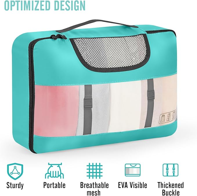 Veken 8 Set Packing Cubes for Kids & Toddler, Airplane Travel Essentials, Beach Vacation & Road Trip Suitcase Organizer Bags Set for Luggage, with Hanging Toiletry & Shoe Bag