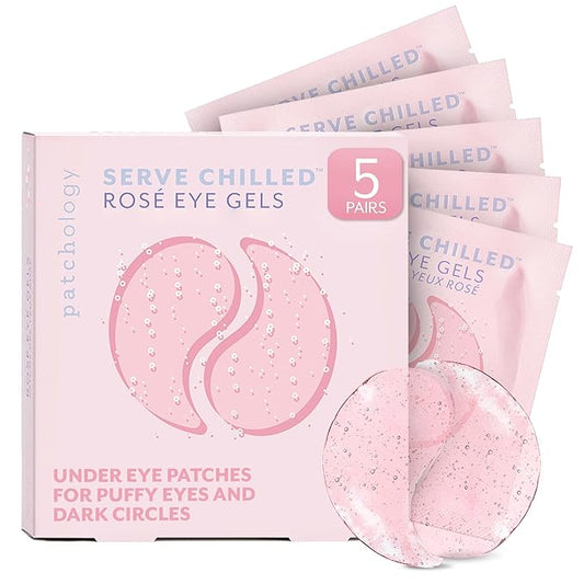 Patchology Serve Chilled Rosรฉ Hydrating Under Eye Patches โ Hyaluronic Acid & Antioxidant-Infused Eye Masks to Reduce Dark Circles, Puffiness & Fine Lines - Ideal Skincare Essentials (5 Pairs)
