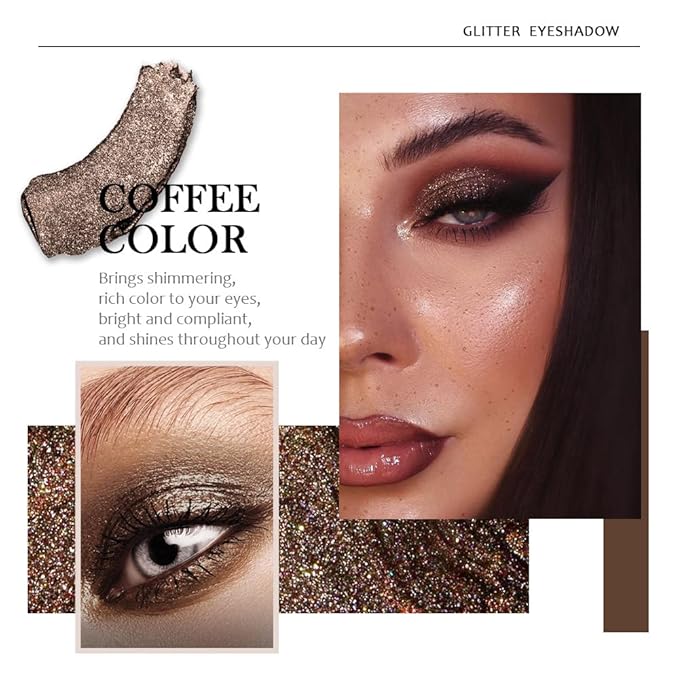 evpct 6 Colors Gold Liquid Glitter Eyeshadow Colorful Liquid Eyeliner Set Silver Shimmer Sparkle Shiny Light Glitter Metallic Pigment Eye Shadow Liner Makeup Palette Kit Quick Drying Longwearing B