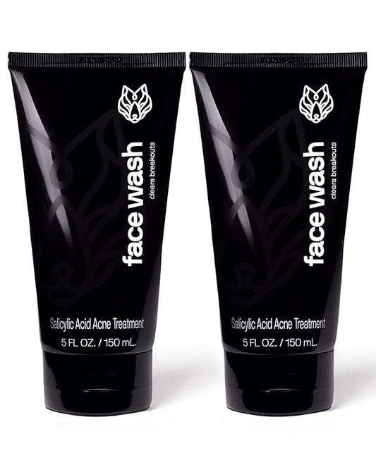 Black Wolf Menโs Charcoal Powder Face Wash - 5 Fl Oz, 2 Pack - Facial Cleanser Removes Unwanted Impurities from Your Skin & Soothes Irritation