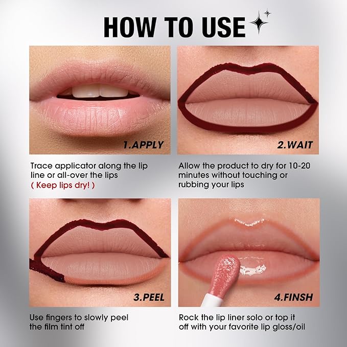 LANGMANNI Long-Lasting Peel Off Lip Liner Set, Waterproof & Smudge-Proof Matte Lip Liners Gift Makeup For Girls(#2)