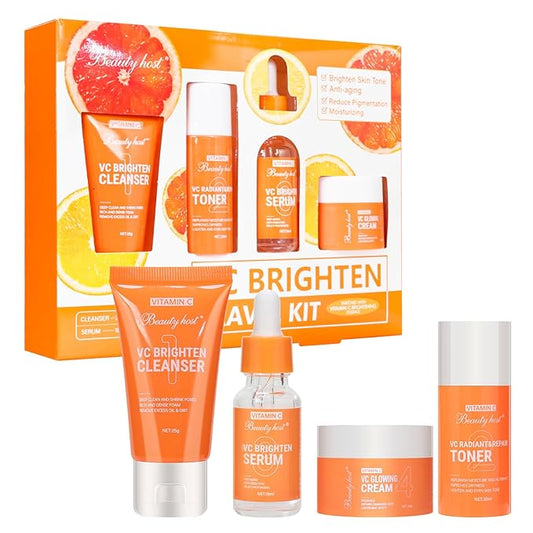 4 Pieces Vitamin C Facial Skin Care Set Gift Set Travel Size Kit,Skin Refreshing, Nourishing, Visibly Improve Tone, Enhance Radiance, Gift Set Travel Size Kit