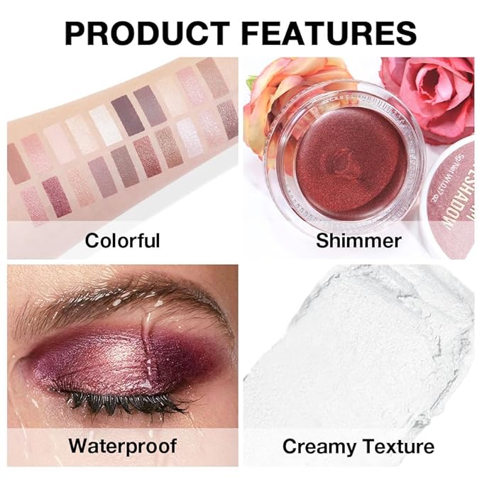 Cream Glitter Pearl White Shimmer Metallic Eyeshadow Palette Makeup, Natural Single Mini Instant Holographic Eyeshadow For Women, Sombras Crema Para Ojos,Talc,Paraben&Cruelty Free, P01