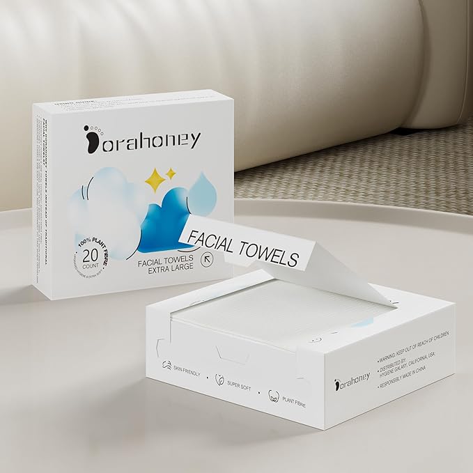 Disposable Face Towels Travel, 12"×12" Extra Large Face Towelettes, Ultra Soft Facial Towels for Sensitive Skin, Makeup Remover Dry Wipes, 40 Count (2 Packs of 20)