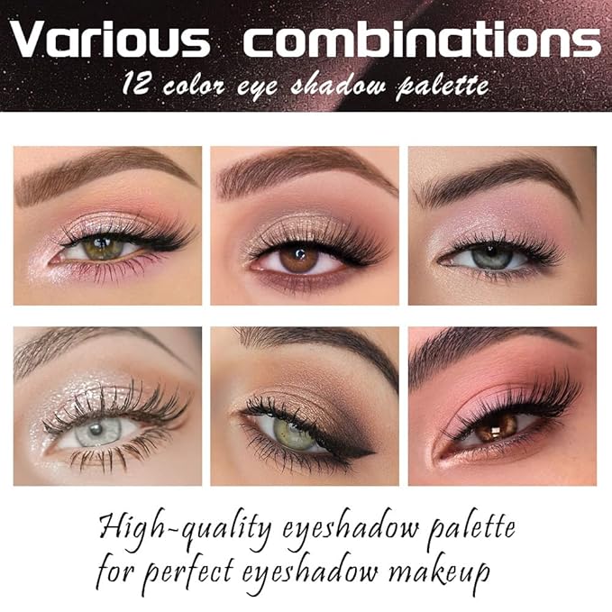 12 Colors Eyeshadow Palette β Soft Pink, Mauve & Neutral Tones with Matte, Shimmer & Glitter Finishes β Blendable Long-Lasting Waterproof Eye Makeup Palette β Romantic Lavender & Champagne Glow 02#