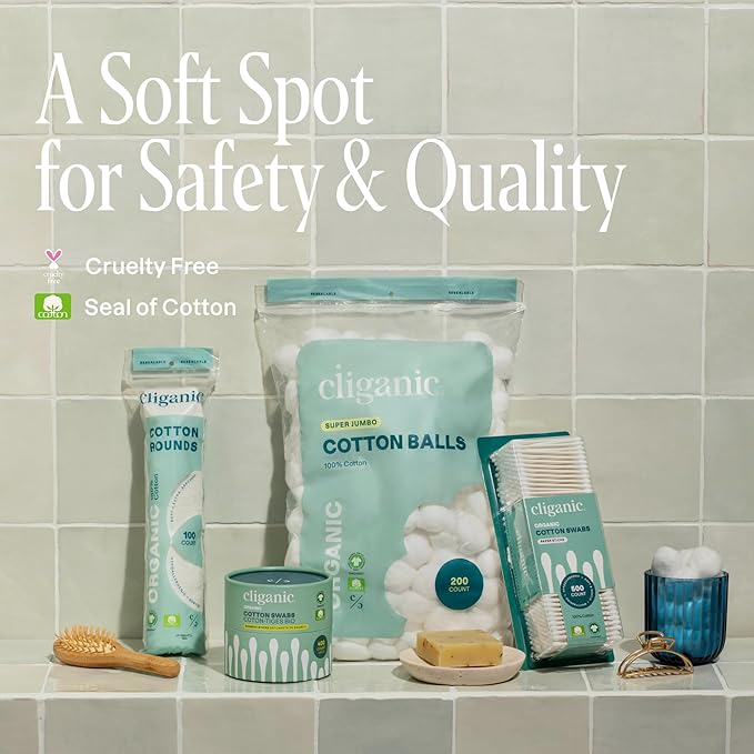 Cliganic Premium Cotton Rounds for Face (300 Count) - Makeup Remover Pads, Hypoallergenic, Lint-Free | 100% Pure Cotton (Packaging May Vary)