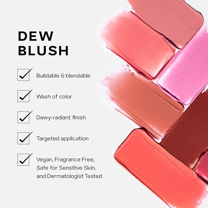 Saie Dew Liquid Blush for Cheeks - Hydrating Cream Blush Stick with a Blendable + Buildable Formula - Skincare Infused Dewy Cheek Tint for a Natural Flush - Glowy Makeup Essential - Flirty (.40 oz)