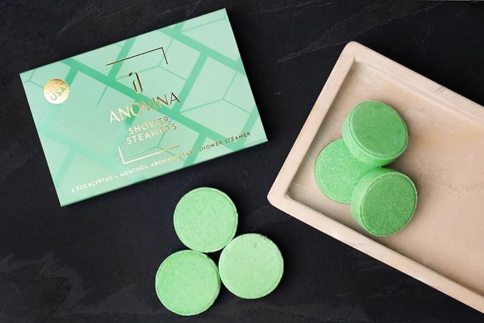 Anovina Eucalyptus & Menthol Shower Steamers β Aromatherapy Shower Tablets with Soothing Vapors β Made in USA β Shower Bomb Gift Set for Men & Women