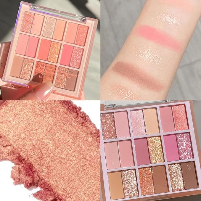 18Colors Nude Pink Rose Gold Shimmery Eyeshadow Palette Makeup,Light Nude Soft Glitter Sparkly Eye Shadow Long Lasting Waterproof Naturing-Looking Blendable for Beginners