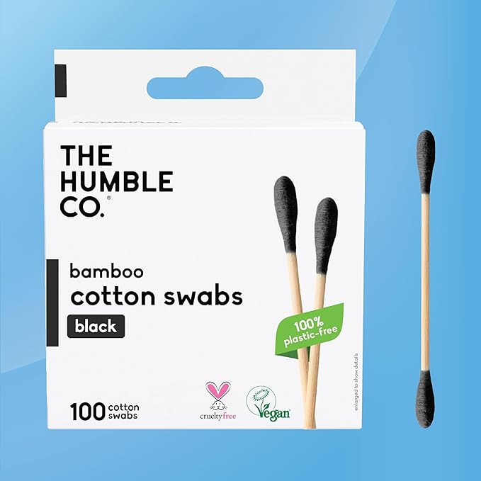 The Humble Co. Bamboo Cotton Swabs (600 count) - Cotton Swabs and Cotton Buds for Ears, Makeup, Pet Care and Cleaning (Black)