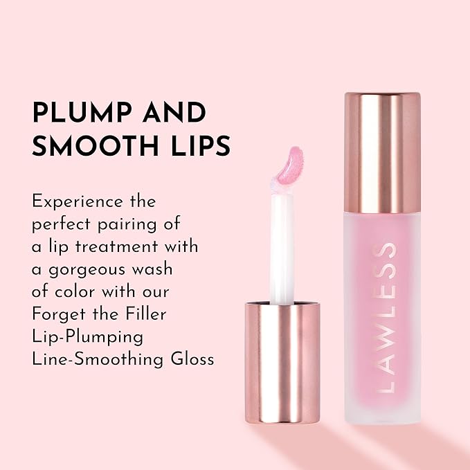 Lawless Forget the Filler Lip Plumping Line Smoothing Gloss - Strawberry Shortcake - Premium Volumizing Lip Gloss with Natural Ingredients Designed to Plump, Firm, and Hydrate Lips 0.11 oz