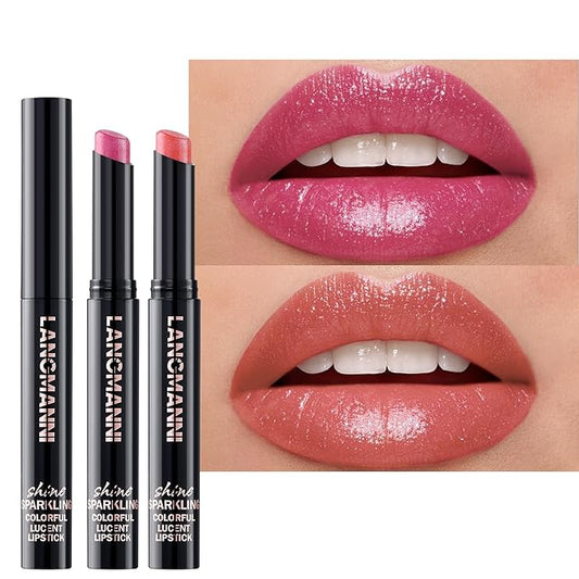 Jolilab 2Pcs Sparkling Lipstick Lip Gloss Long Lasting Waterproof Moisturizer Lip Balm Glitter Shimmer Metallic Lipstick, Diamond Shiny Bold Glow Goth Lipstick for Women Girls,Non-sticky(09+10