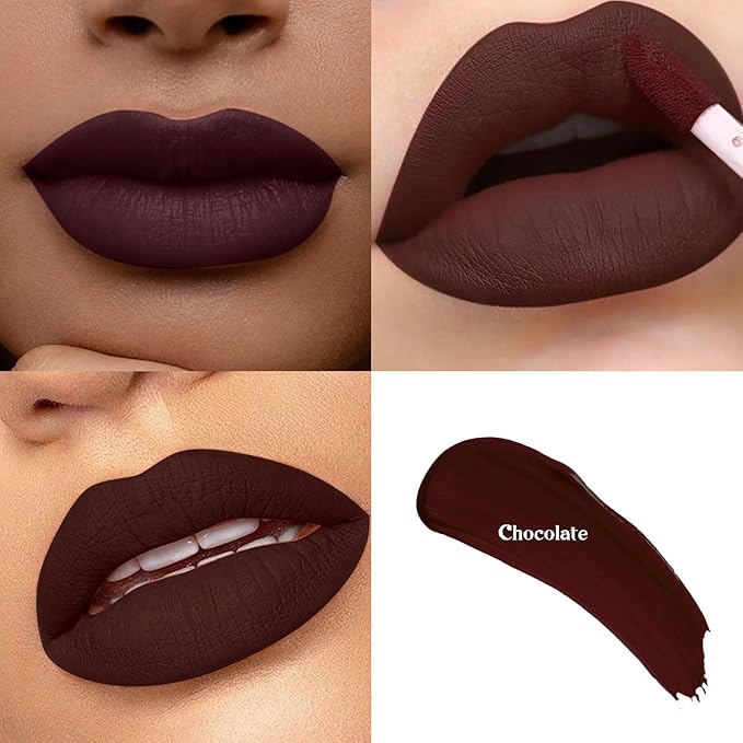 Drak Brown Matte Liquid Lipstick Stay Long Lasting, Highly Pigmented Rich Lip Colors, Smudge-Proof, Waterproof, Transfer-Resistant(Chocolate)