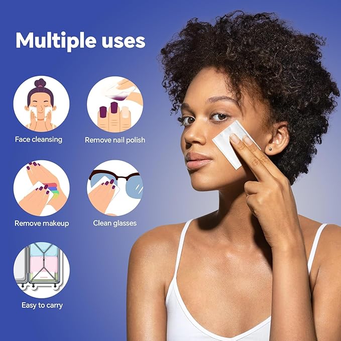 Square Cotton Pads for Face (475 Count) - 100% Pure Cotton, Soft Lint-Free Makeup Remover Pads for Facial and Eye Use, Double-Sided Design to Save Water and Hypoallergenic (75 Thick & 400 Ultra-Thin)