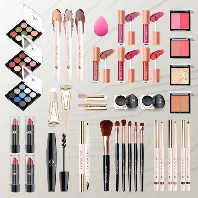 Color Nymph Professional Makeup Set for Teens, Girls & Women - Full Kit with Storage Train Case, Beginner Cosmetics Kit with Eyeshadow, Blush, Lipstick, Lipgloss, Mascara & Tools - Pink