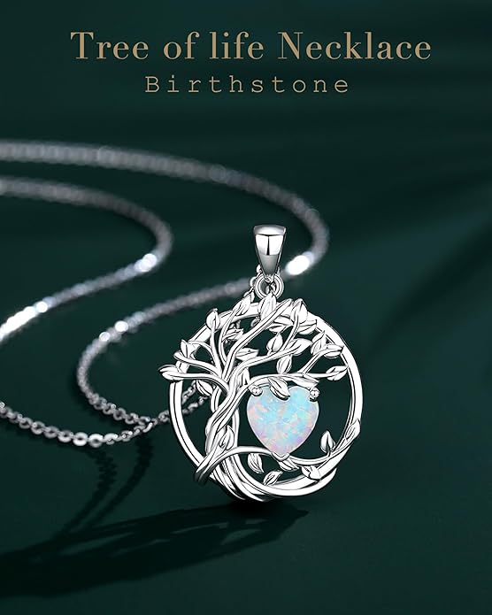 FANCIME Tree of life Birthstone necklace Sterling Silver Pendant Birthstone Necklace Gemstone Anniversary Birthday Jewelry Christmas Gifts for Mom Her Wife
