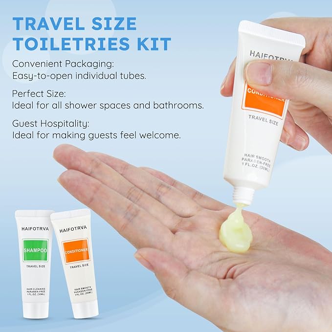 Travel Size Shampoo and Conditioner Bulk Sets Pack of 10,Individually Wrapped 30ml/1 fl oz Small Size Hotel Supplies Portable Toiletries Amenities Bulk for Guests,Travel,Homeless,Charity