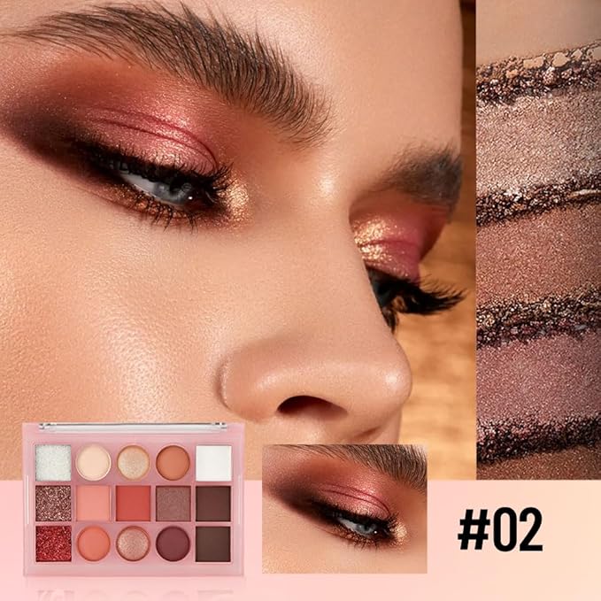 Eyeshadow Palette Makeup โ Neutral Nude Matte & Shimmer Eyeshadow Palette, High Pigment Waterproof Glitter Eye shadow,Blendable Pink, Brown, Rose Gold Eye Makeup (F-02#, 1 Count (Pack of 1))