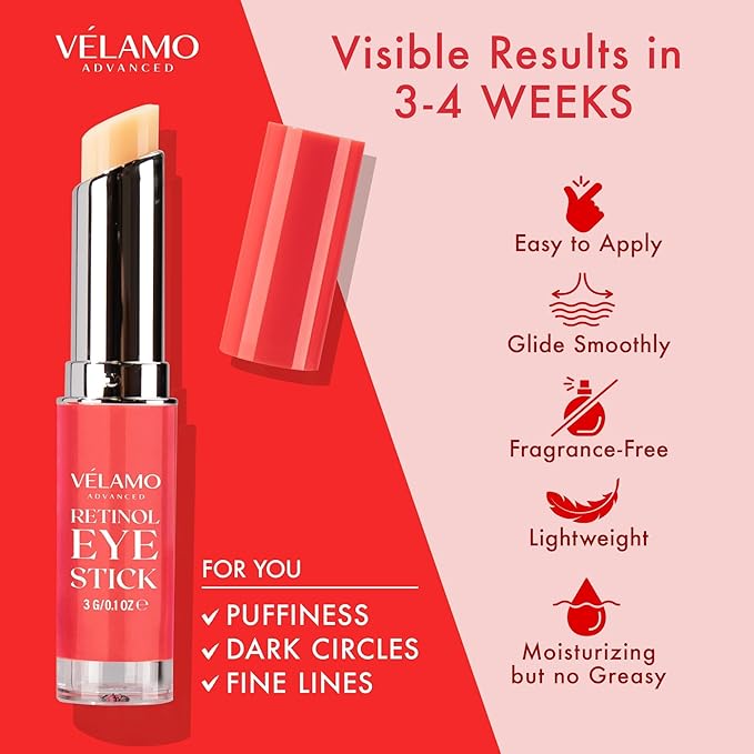VELAMO ADVANCED Retinol Eye Balm Stick with Bakuchiol: Under Eye Cream for Dark Circles and Puffiness - Anti Aging Reduces Fine Lines Wrinkles Under Eye Bags in 4-8 Weeks 0.1 OZ/3g