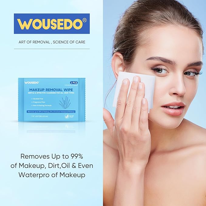 100 Count Makeup Remover Wipes, Bulk Gentle Cleansing Facial Towelettes, Individually Wrapped Travel Size,Alcohol-Free & Hypoallergenic for All Skin Types