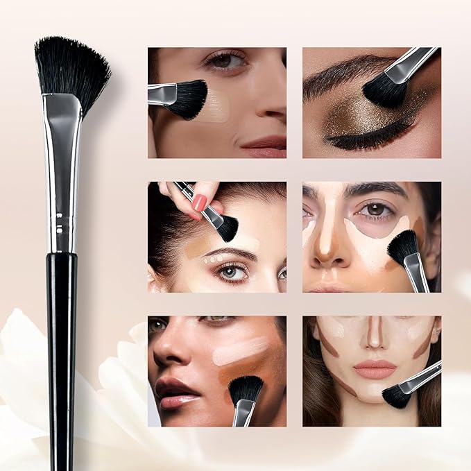 Nose Contour Brush, 3Pcs Eye Brow Contouring Brush Half Fan-Shape Shadow Blush Brush for Highlighter Blush Liquid Cream Powder